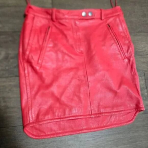 Carven Leather Skirt Red Mini size S - Picture 2 of 8